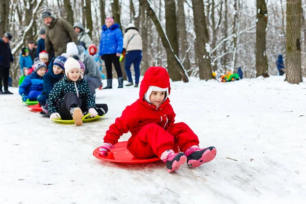 Little Girl Having Fun Outdoors Slide — Stock Photo, Image