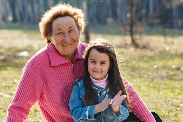 Happy Grandmother Spending Time Granddaughter Park — Stock Photo, Image