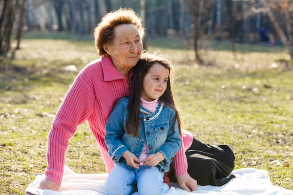 Happy Grandmother Spending Time Granddaughter Park — Stock Photo, Image