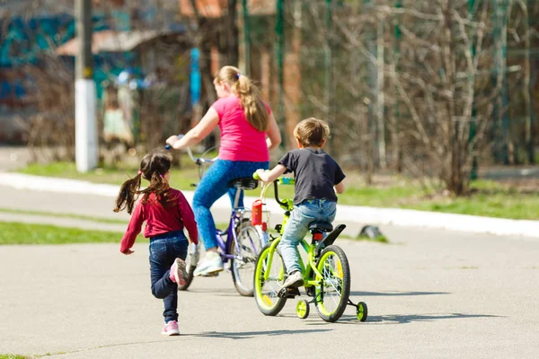 Niños Montando Bicicletas Parque Verano — Foto de Stock