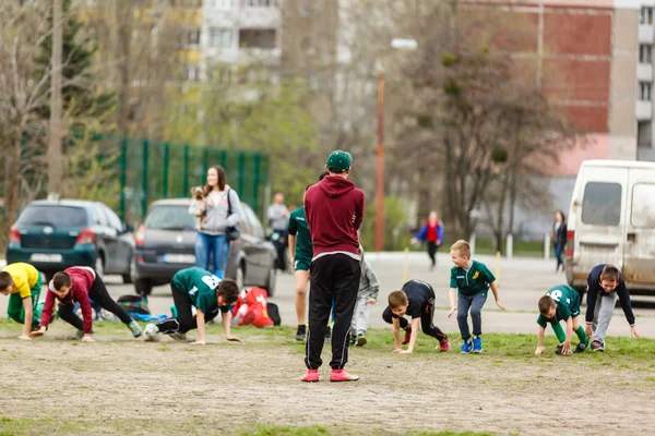 Group Kids Running Having Training Outdoors — Stock Fotó