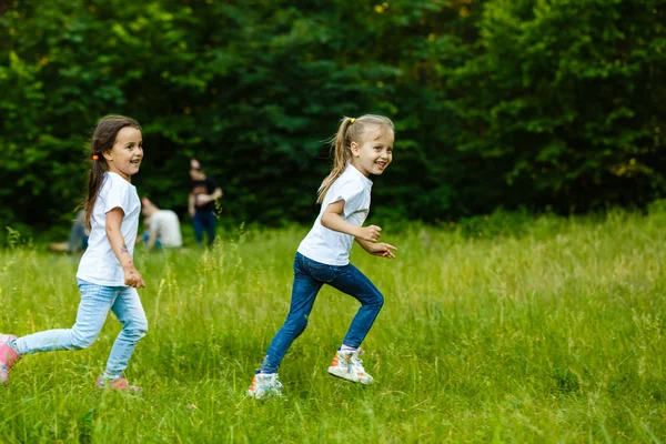 Glückliche Kinder Laufen Grünen Sommerpark — Stockfoto