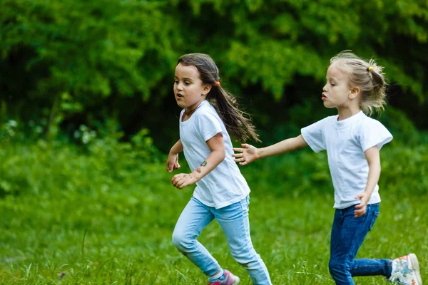 Glückliche Kinder Laufen Grünen Sommerpark — Stockfoto