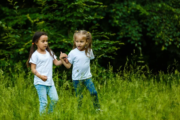 Zöld Nyári Parkban Futó Boldog Gyerekek — Stock Fotó