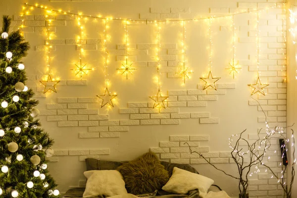 Cozy light interior with Christmas decorations