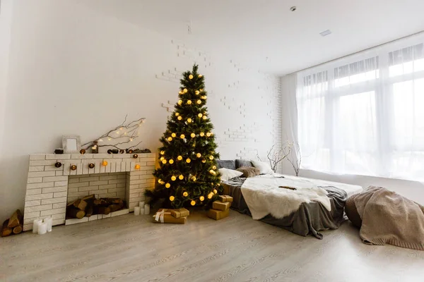 Cozy light interior with Christmas decorations