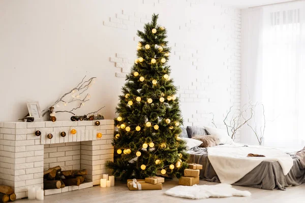 Cozy light interior with Christmas decorations