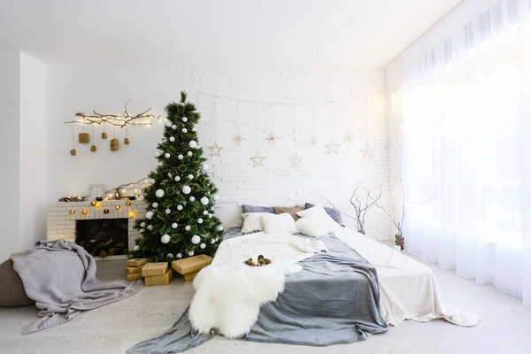 Acogedor Interior Luz Con Decoraciones Navidad — Foto de Stock