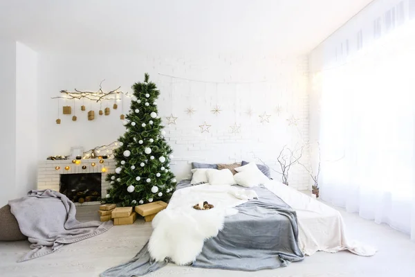 Acogedor Interior Luz Con Decoraciones Navidad — Foto de Stock
