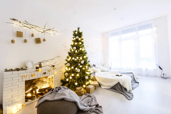 Acogedor Interior Luz Con Decoraciones Navidad — Foto de Stock
