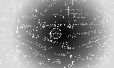 Matematik formülleri tahta üzerinde beyaz tebeşir tarafından yazılmış
