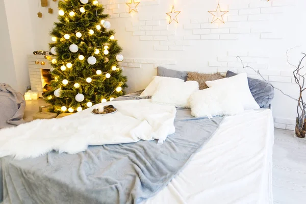 Cozy light interior with Christmas decorations