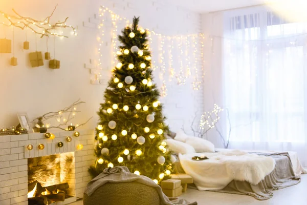 Útulné Světlo Interiér Vánoční Ozdoby — Stock fotografie