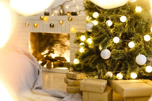 Cozy light interior with Christmas decorations