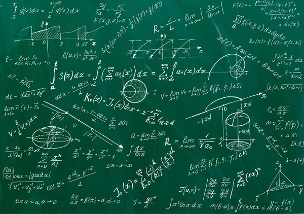 Fórmulas Matemáticas Escritas Con Tiza Blanca Pizarra — Foto de Stock