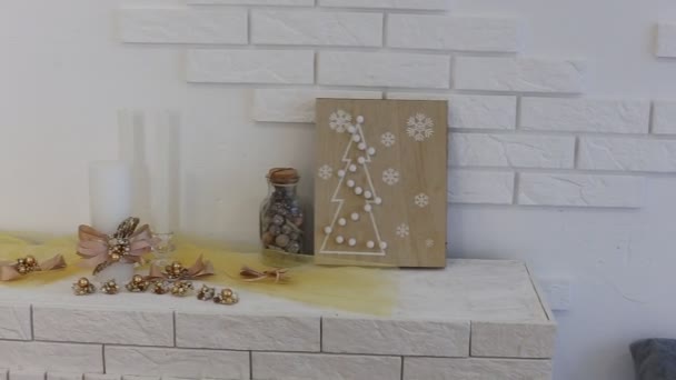 Christmas Decoration Fireplace Christmas Tree View — Stockvideo