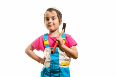 Beyaz arka planda izole çekiç ile kız Oluşturucu portresi