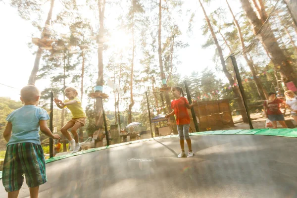 Happy Little Children Jumping Trampoline Extreme Park — Stock Photo, Image