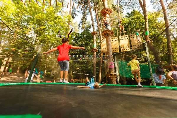 Happy Little Children Jumping Trampoline Extreme Park — Stock Photo, Image