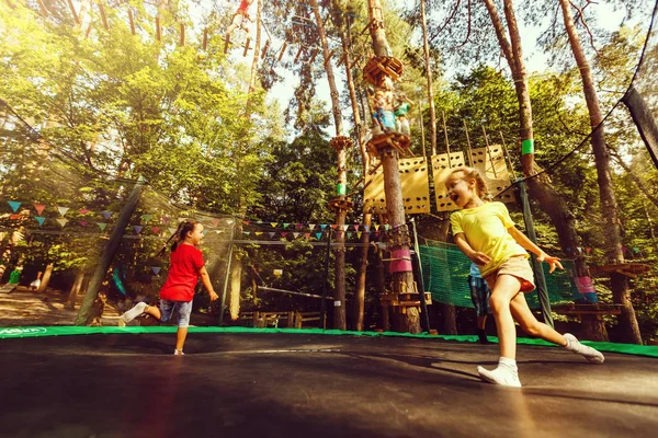 Happy Little Children Jumping Trampoline Extreme Park — Stock Photo, Image
