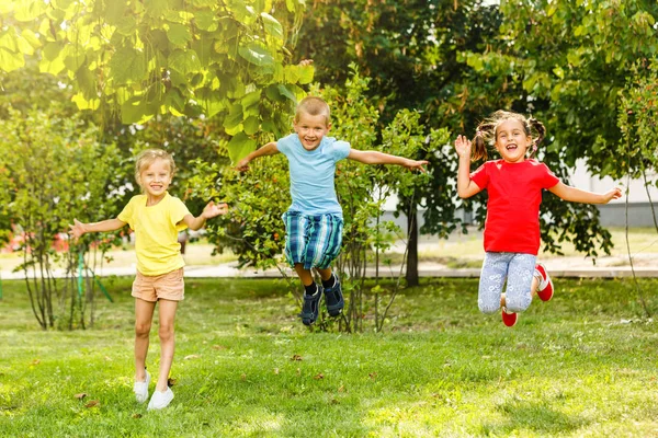 Маленькі Діти Розважаються Зеленому Весняному Парку — стокове фото