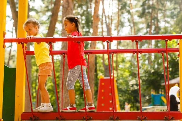 Kislányok Amelyek Időben Egy Kaland Kötél Park — Stock Fotó