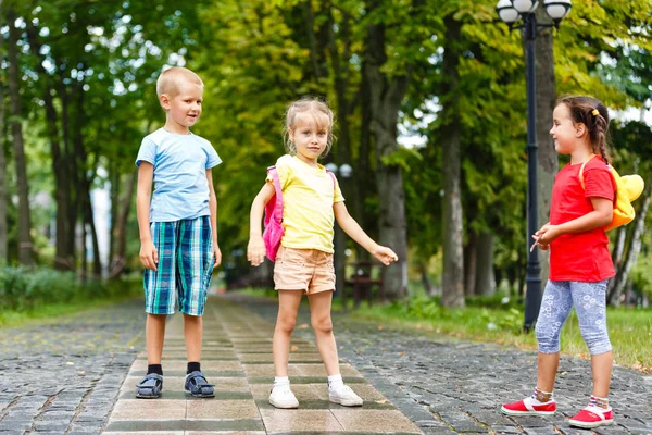 Portret Van Vrolijke Kinderen Wandelen Green Park — Stockfoto