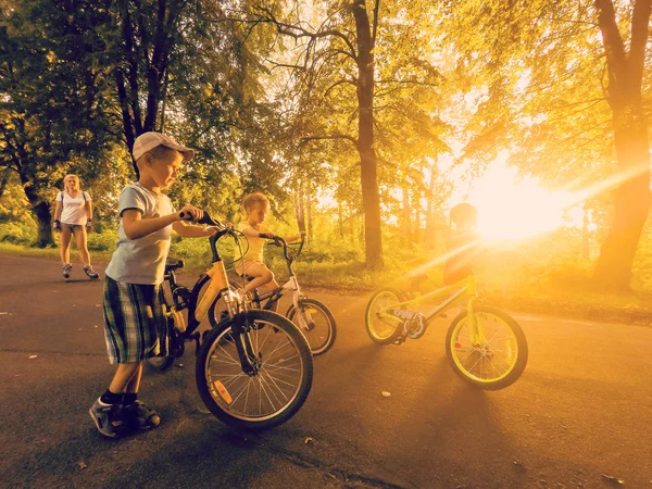 Niños Montando Bicicletas Parque — Foto de Stock