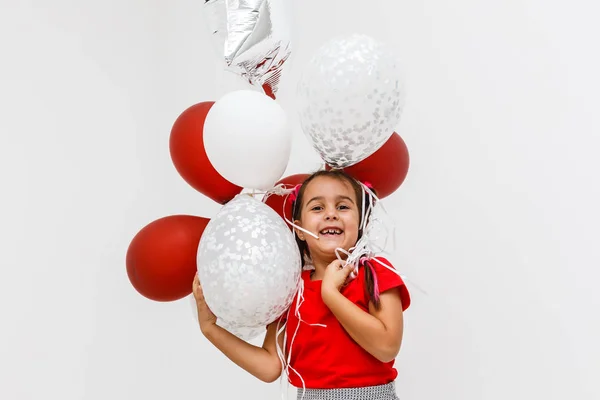 Gioiosa Bambina Con Mazzo Palloncini Colorati — Foto Stock