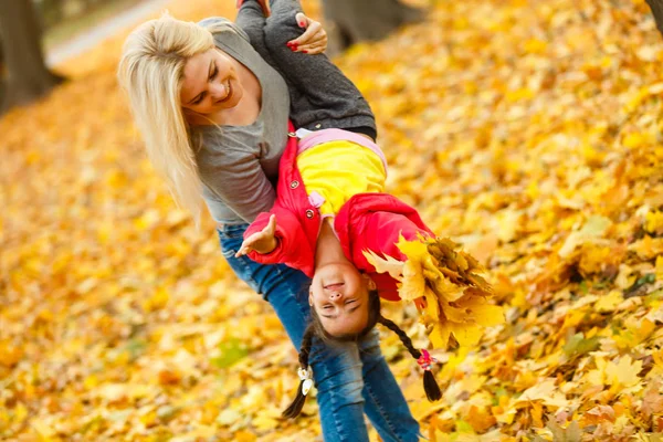 Mother Daughter Having Fun Autumn Yellow Park — Stock Photo, Image