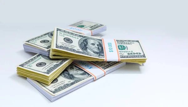 Zestaw Paczek Dolarów Gumką Izolowaną Białym Tle — Zdjęcie stockowe