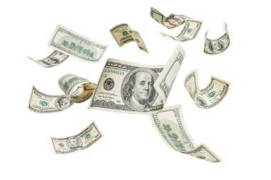 Beyaz arkaplanda izole edilmiş dolar paketleri