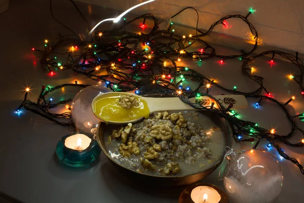 Різдвяна Кутія Пшениці Родзинок Горіхів Вибірковий Фокус — стокове фото