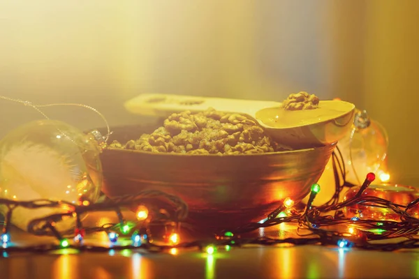 Karácsonyi kutia búzából, mazsolából és dióból, szelektív fókusz — Stock Fotó