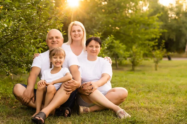 Portrait de famille élargie joyeuse assise dans le parc — Photo