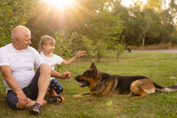 Retrato Del Abuelo Con Nieta Relajarse Juntos Jardín — Foto de Stock