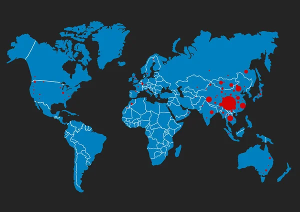 Coronavirus at Wuhan China. The red map of china on world map with dots