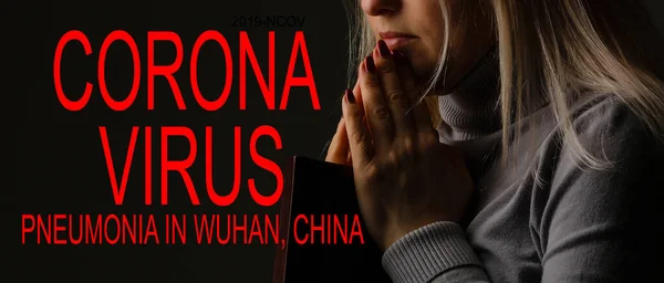 woman prays because of corona virus. Sick Woman