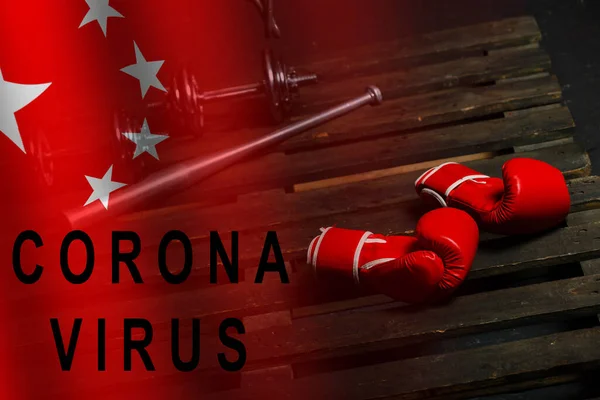 Coronavirus Och Boxningshandskar Sport — Stockfoto