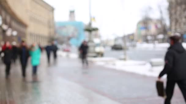 Blurred Image Video People Walking City Street — Stock Video