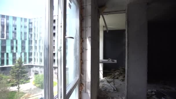 Wnętrze Niedokończonego Budynku Pokoju Budowa Bloków Gazowych Wewnętrznych Przegród Między — Wideo stockowe