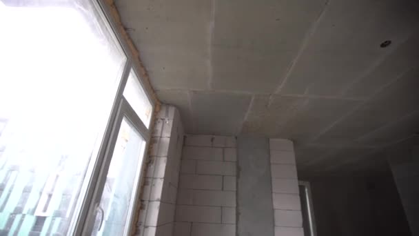 Interno Dell Edificio Incompiuto Della Stanza Costruzione Blocchi Gas Partizioni — Video Stock