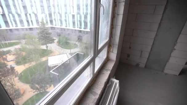 Interior Del Edificio Inacabado Habitación Construcción Bloques Gas Tabiques Internos — Vídeo de stock