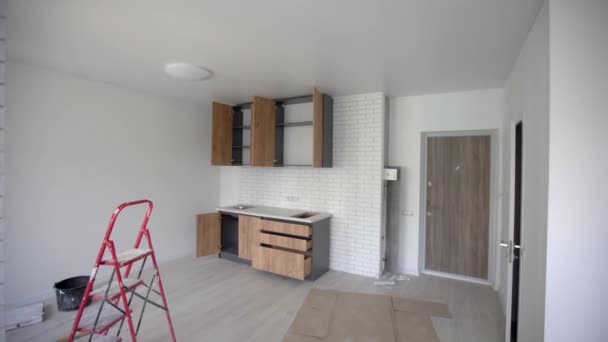 Home Improvement Kitchen Remodel View Installed New Kitchen — Stock Video