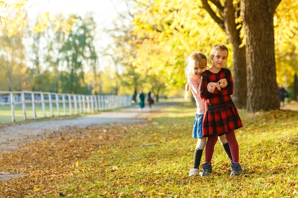 Twee Kleine Meisjes Het Herfstpark — Stockfoto