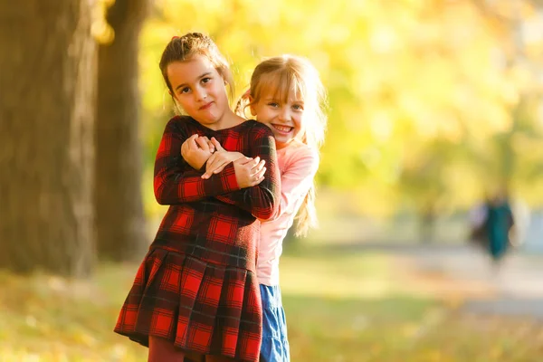 Дві Маленькі Дівчата Осінньому Парку — стокове фото