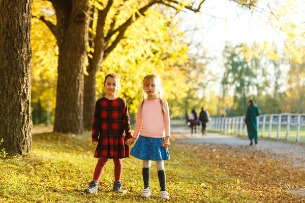 Две Маленькие Девочки Осеннем Парке — стоковое фото