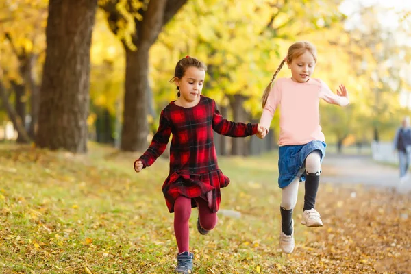 Две Маленькие Девочки Осеннем Парке — стоковое фото