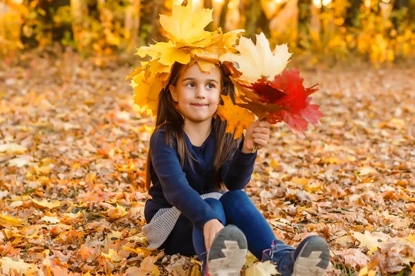 Criança Pequena Feliz Menina Rindo Brincando Outono Natureza Andar Livre — Fotografia de Stock