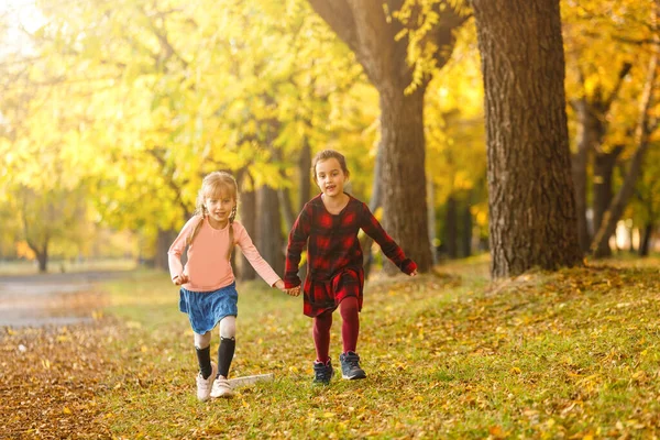 Dvě Malé Holčičky Podzimním Parku — Stock fotografie